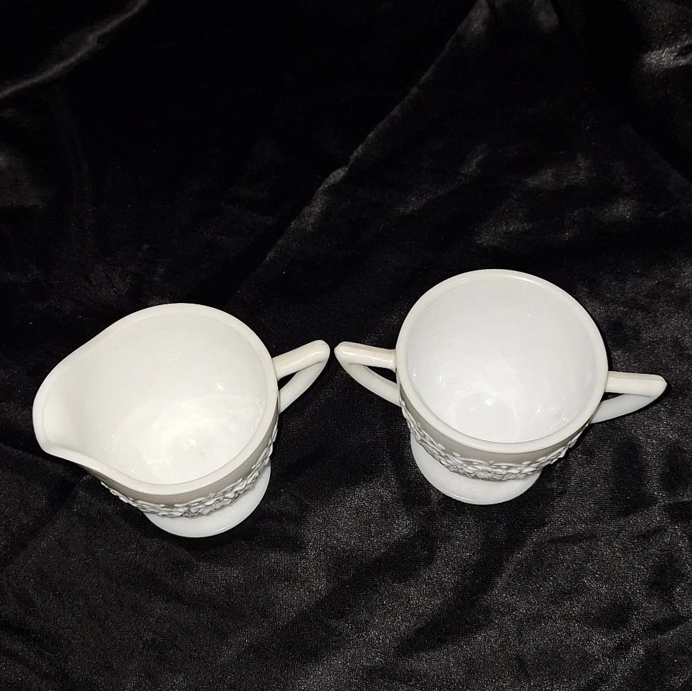 Vintage Indian Co. Pressed Milk Glass~Sugar Bowl and Creamer Set~Orange Blossom